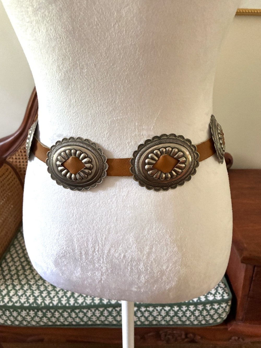 Vintage Brown Concho Leather Belt Western XS Small